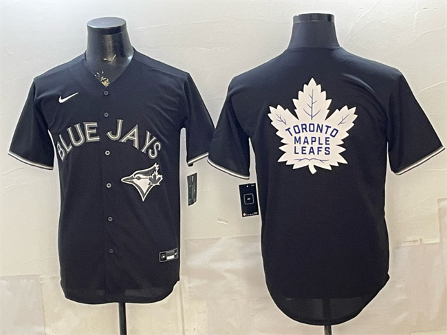 Men's Toronto Blue Jays & Leafs With White Leafs Logo Black Lights Out Limited Stitched Baseball Jersey