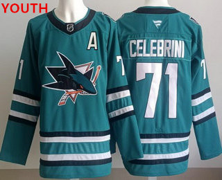 Youth san jose sharks #71 macklin celebrini teal authentic jersey