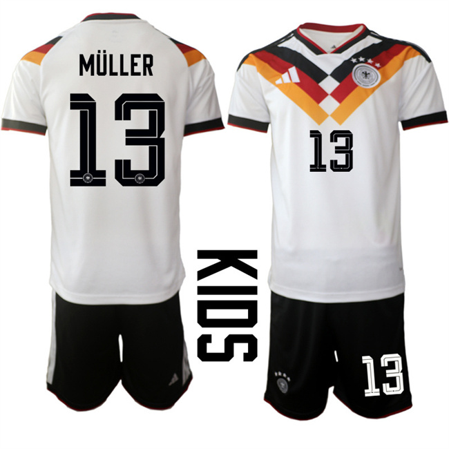 Youth Germany #13 Thomas Muller White 2025-26 Home Soccer Jersey Suit