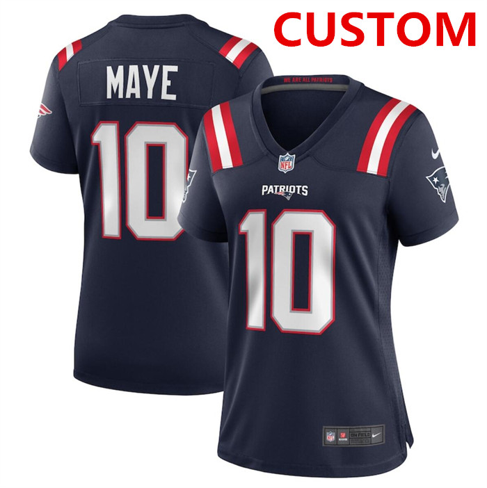 Women's New England Patriots Custom Navy football stitched jersey(run small)
