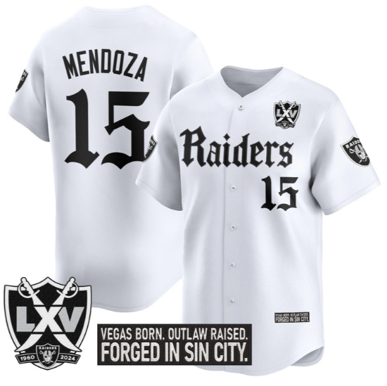 Men's Las Vegas Raiders #15 Fernando Mendoza White 'Gothic Sin City Shadows Edition' Vapor Stitched Baseball Jersey