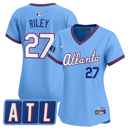 Women's Atlanta Braves #27 Austin Riley Powder Blue 2026 City Connect Limited Stitched Jersey