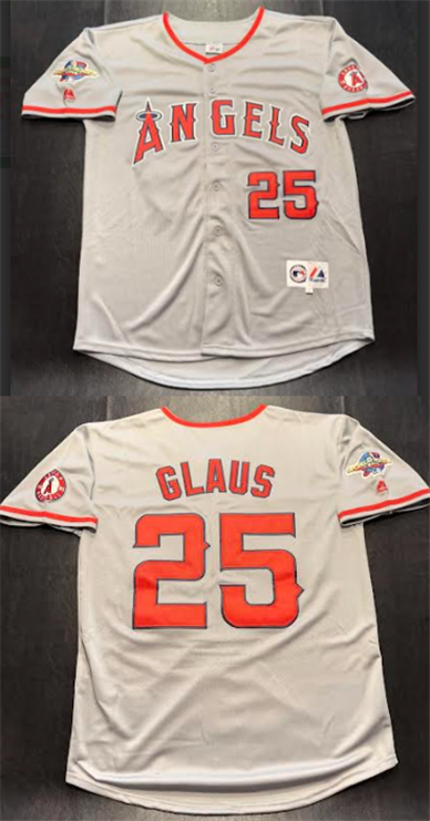 Men's Los Angeles Angels #25 Troy Glaus Grey With 2002 World Series Patch Stitched Baseball Jersey