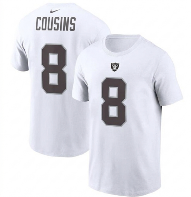 Men's Las Vegas Raiders #8 Kirk Cousins 2026 White Name & Number T-Shirt