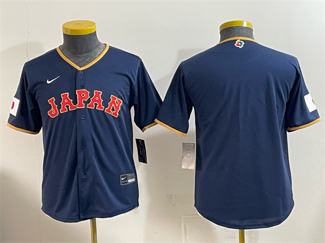 Youth Japan Baseball Blank Navy 2026 World Baseball Classic Road Stadium Stitched Baseball Jersey