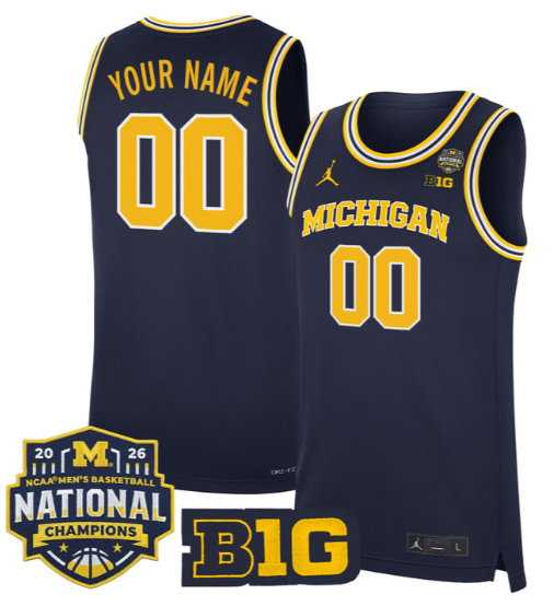 Men's Michigan Wolverines ACTIVE PLAYER Custom Navy 2025-26 National Champions Patch Stitched Basketball Jersey