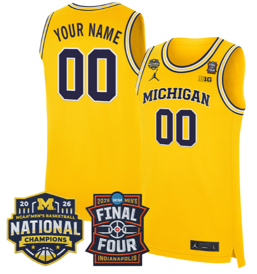 Men's Michigan Wolverines ACTIVE PLAYER Custom Maize 2025-26 Final Four & National Champions Patch Stitched Basketball Jersey