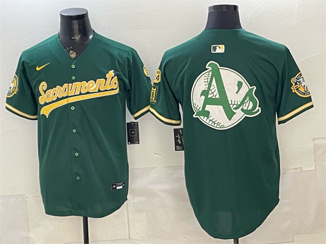 Men's Oakland Athletics Team Big Logo 2026 Green Alternate Sacramento Celebrating 125 Years Vapor Limited Stitched Baseball Jersey