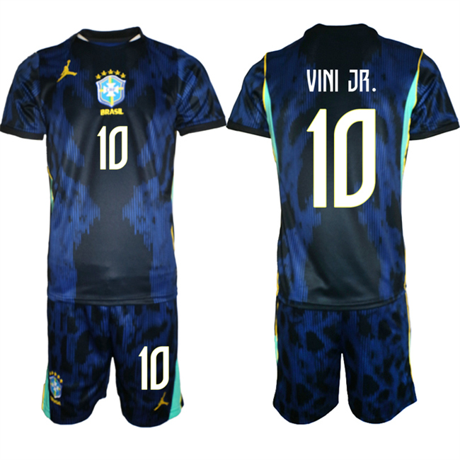 Men's Brazil national football team #10 Vinicius Junior Navy 2026 Away Soccer Jersey Suit