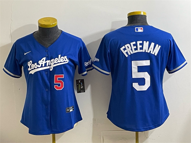 Women's Los Angeles Dodgers #5 Freddie Freeman Royal Alternate Stadium Stitched Baseball Jersey(Run Small)