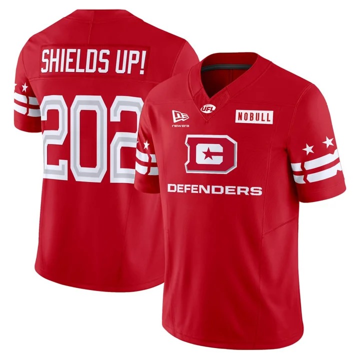 Men & Women & Youth D.C. Defenders #202 SHIELDS UP Red Stitched Football Jersey