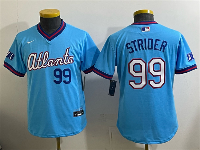 Youth Atlanta Braves #99 Spencer Strider Powder Blue 2026 City Connect Stadium Stitched Baseball Jersey