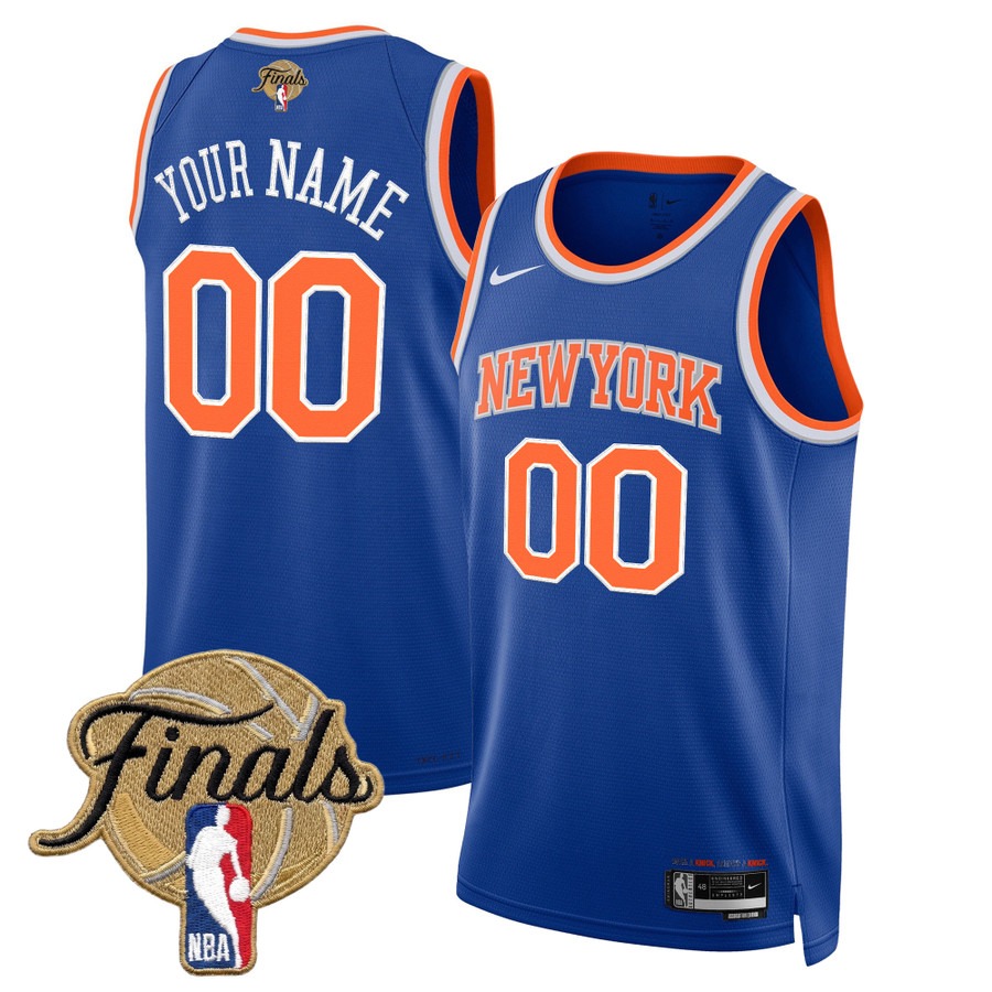 Men's New Yok Knicks Custom Blue 2026 Finals Patch Icon Edition Stitched Basketball Jerseys