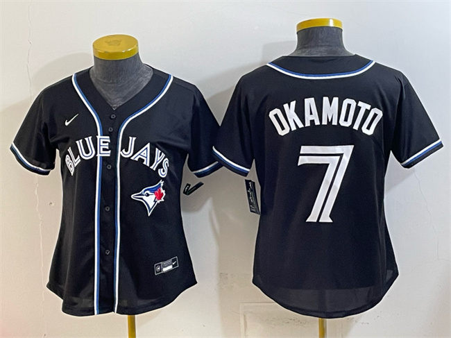 Women's Toronto Blue Jays #7 Kazuma Okamoto 2026 Fashion Replica Black Out Stitched Baseball Jersey(Run Small)
