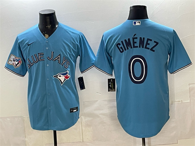 Men's Toronto Blue Jays #0 Andrés Giménez Blue 50 Seasons Patch Stitched Baseball Jersey