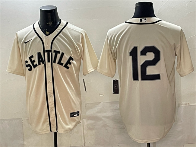Men's Seattle Mariners #12 Josh Naylor Cream Alternate Stitched Baseball Jersey
