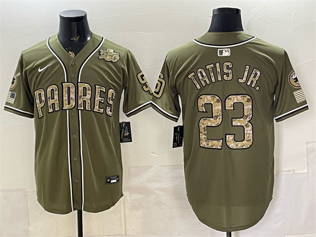 Men's San Diego Padres #23 Fernando Tatis Jr. Olive 2026 Armed Forces Day Stitched Baseball Jersey