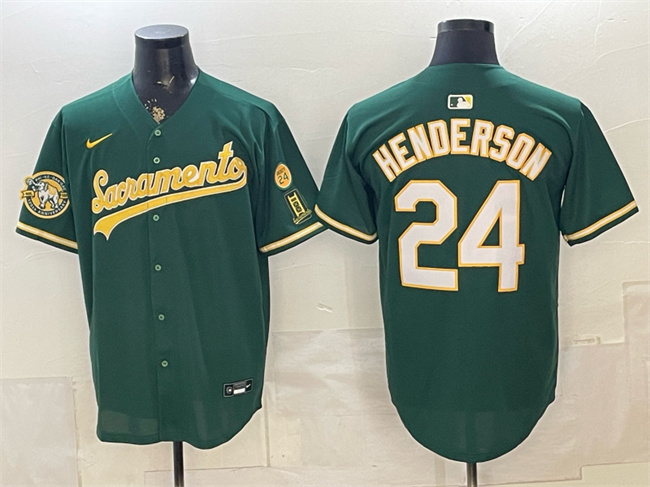 Men's Oakland Athletics #24 Rickey Henderson 2026 Green Alternate Sacramento Celebrating 125 Years Vapor Limited Stitched Baseball Jersey