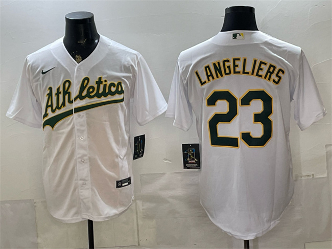 Men's Oakland Athletics #23 Shea Langeliers White Stitched Baseball Jersey
