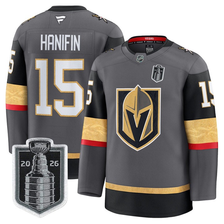 Men's Vegas Golden Knights #15 Noah Hanifin Grey 2026 Stanley Cup Final Patch Home Stitched Hockey Jersey