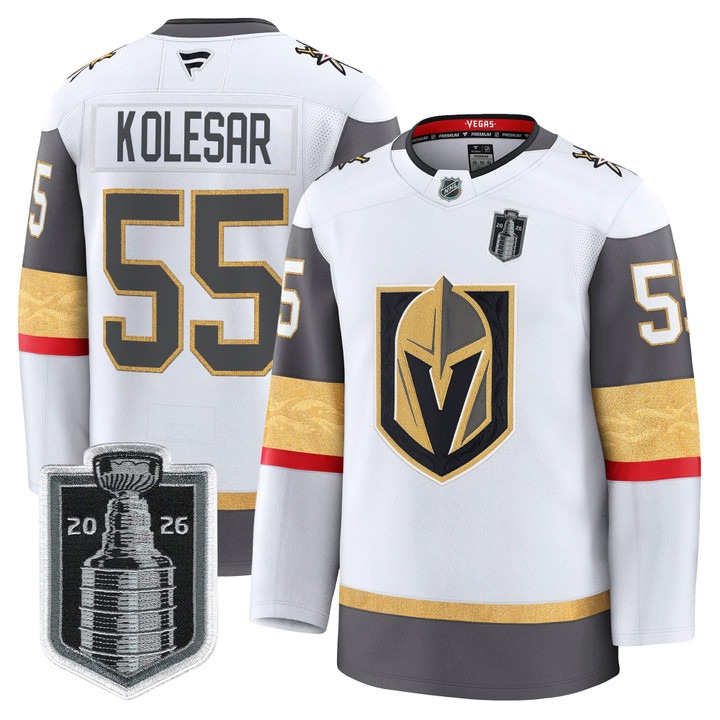Men's Vegas Golden Knights #55 Keegan Kolesar White 2026 Stanley Cup Final Patch Home Stitched Hockey Jersey