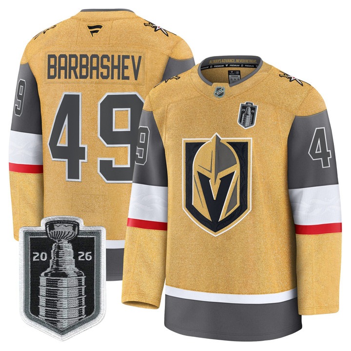 Men's Vegas Golden Knights #49 Ivan Barbashev Gold 2026 Stanley Cup Final Patch Home Stitched Hockey Jersey