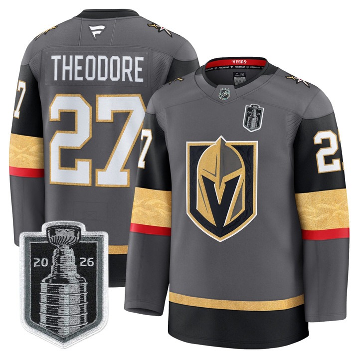Men's Vegas Golden Knights #27 Shea Theodore Grey 2026 Stanley Cup Final Patch Home Stitched Hockey Jersey