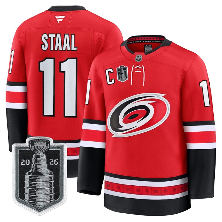 Men's Carolina Hurricanes #11 Jordan Staal Red 2026 Stanley Cup Final Home Premium Hockey Stitched Jersey