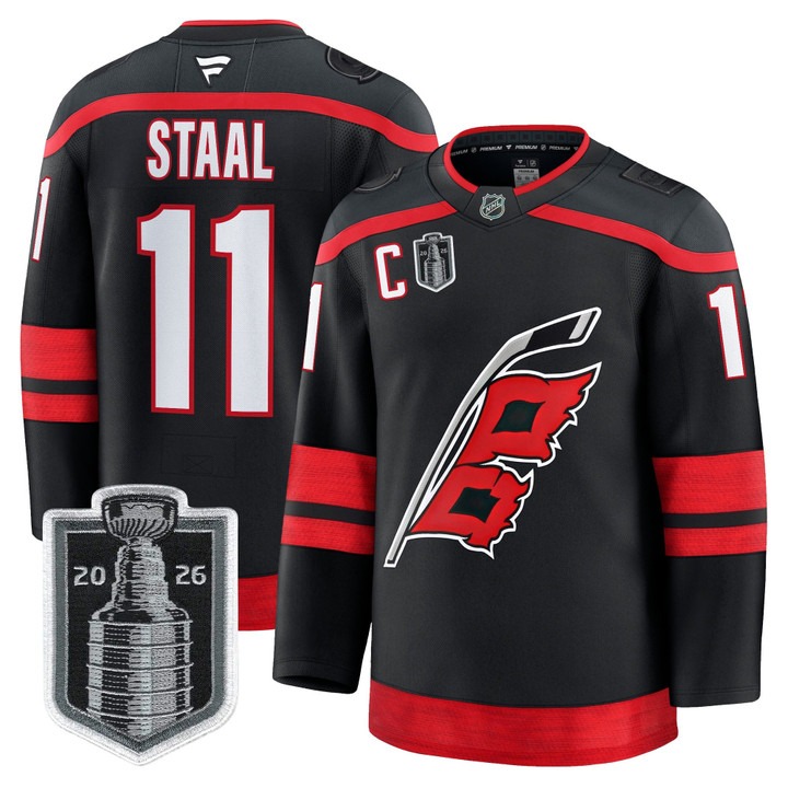 Men's Carolina Hurricanes #11 Jordan Staal Black 2026 Stanley Cup Final Home Premium Hockey Stitched Jersey