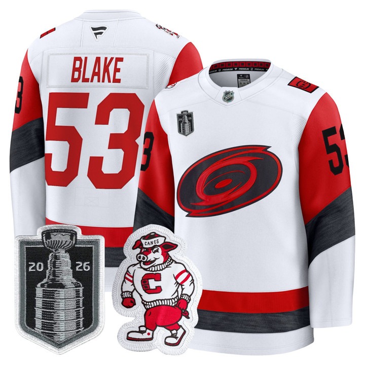 Men's Carolina Hurricanes #53 Jackson Blake White 2026 Stanley Cup Final Home Premium Hockey Stitched Jersey