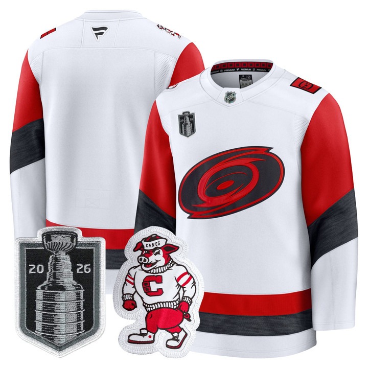 Men's Carolina Hurricanes Blank White 2026 Stanley Cup Final Home Premium Hockey Stitched Jersey