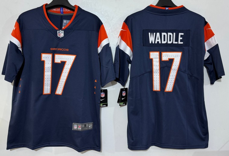 Men's Denver Broncos #17 Jaylen Waddle Navy 2026 Vapor Limited Stitched Football Jersey