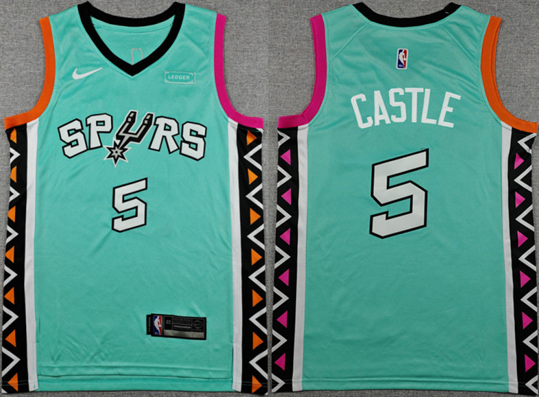 Men's San Antonio Spurs #5 Stephon Castle Teal City Edition Stitched Basketball Jersey