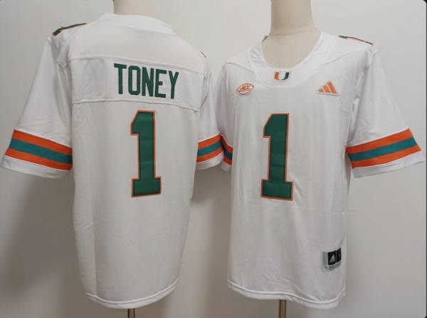 Men's Miami Hurricanes #1 Malachi Toney White Stitched Football Jersey