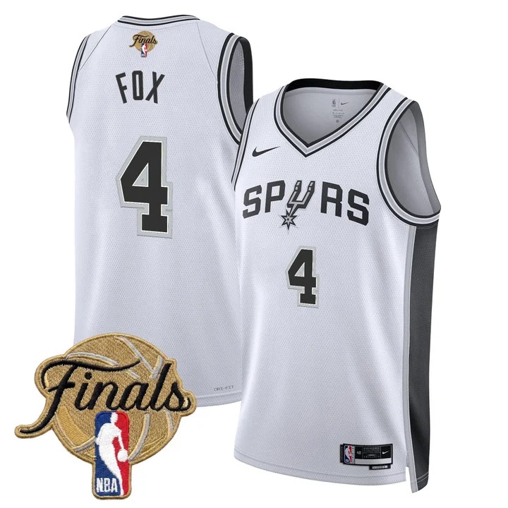 Men's San Antonio Spurs #4 De'Aaron Fox White 2026 Finals Association Swingman Stitched Jersey