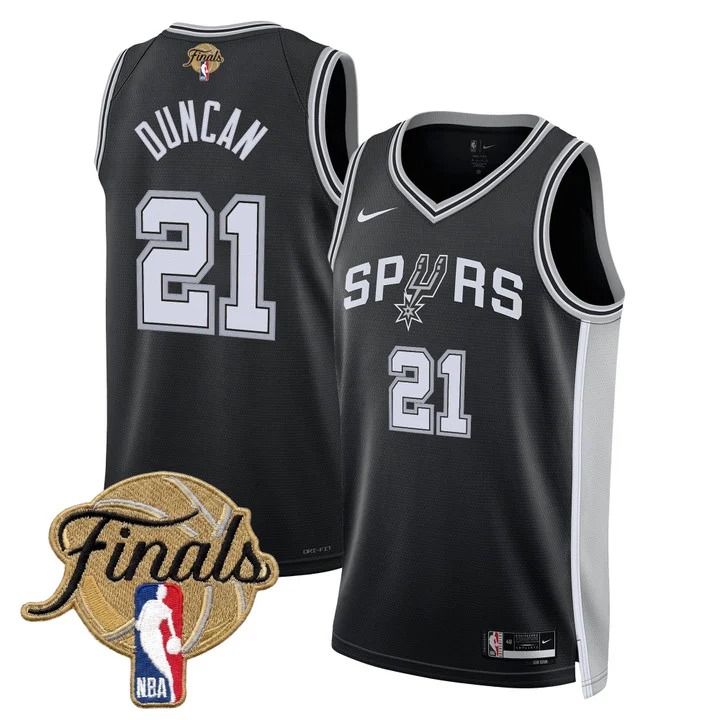 Men's San Antonio Spurs #21 Tim Duncan Black 2026 Finals Icon Swingman Stitched Jersey