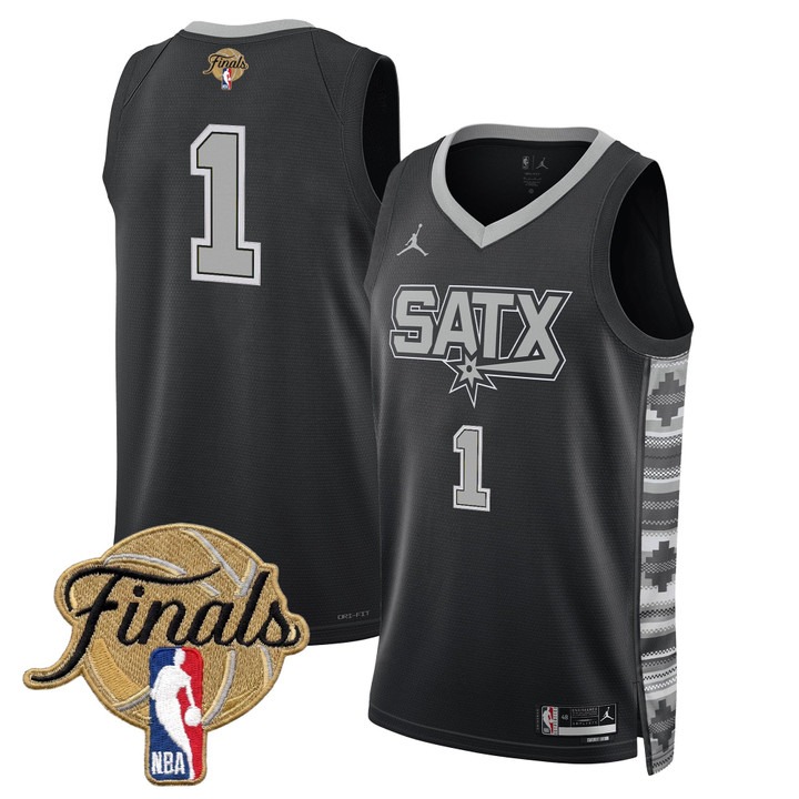 Men's San Antonio Spurs #1 Black 2026 Finals Statement Swingman Stitched Jersey