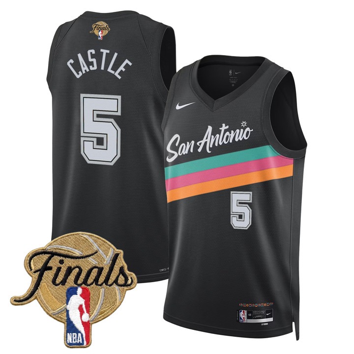 Men's San Antonio Spurs #5 Stephon Castle Black 2026 Finals City 25-26 Swingman Stitched Jersey