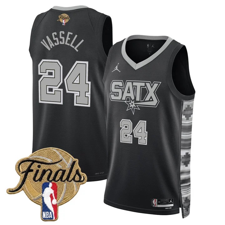 Men's San Antonio Spurs #24 Devin Vassell Black 2026 Finals Statement Swingman Stitched Jersey