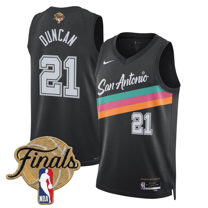 Men's San Antonio Spurs #21 Tim Duncan Black 2026 Finals City 25-26 Swingman Stitched Jersey