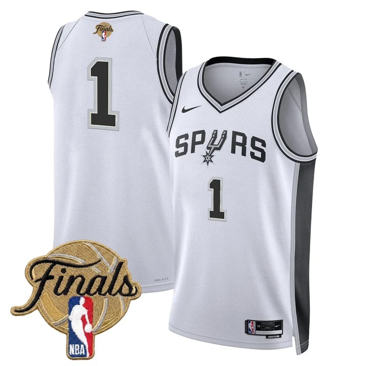 Men's San Antonio Spurs #1 White 2026 Finals Association Swingman Stitched Jersey