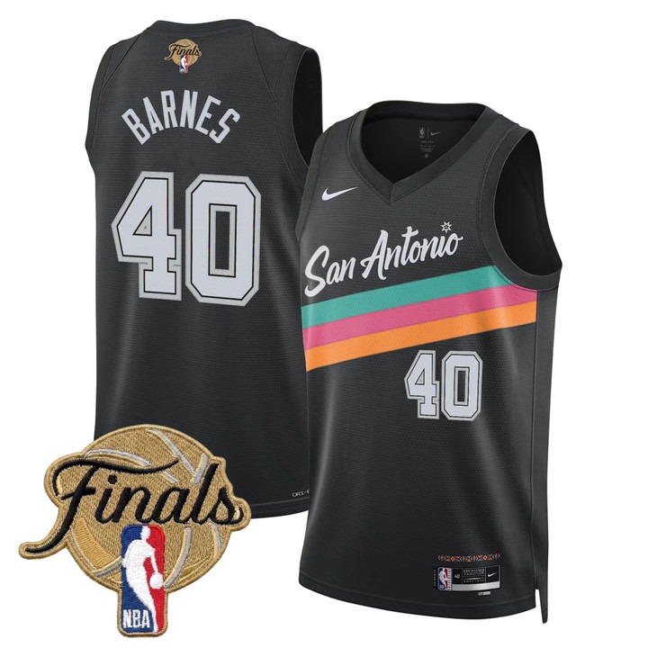 Men's San Antonio Spurs #40 Harrison Barnes Black 2026 Finals City 25-26 Swingman Stitched Jersey