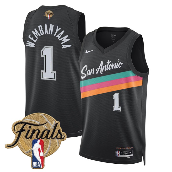Men's San Antonio Spurs #1 Victor Wembanyama Black 2026 Finals City 25-26 Swingman Stitched Jersey