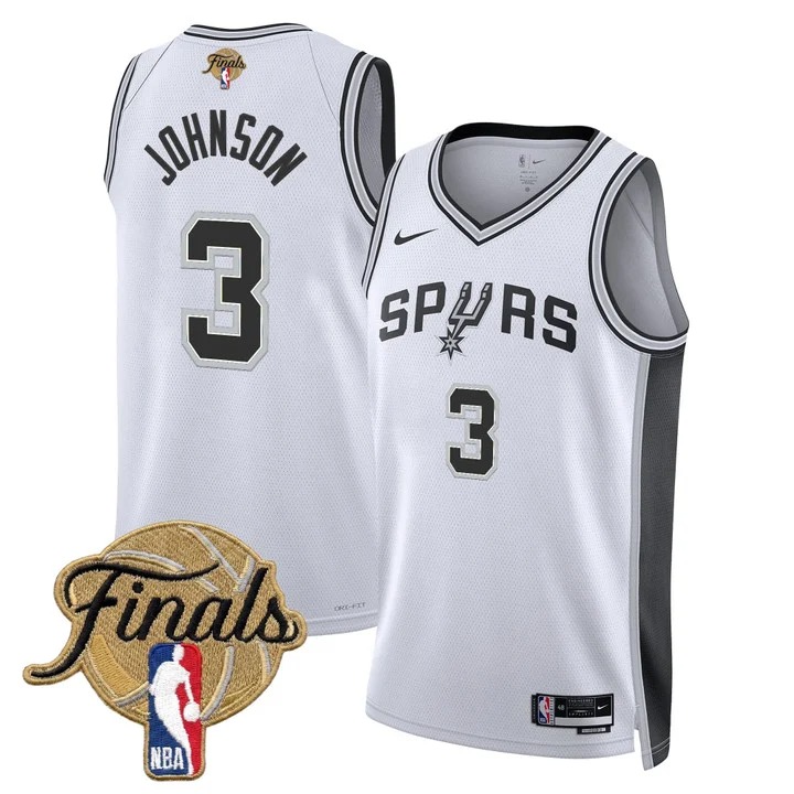 Men's San Antonio Spurs #3 Keldon Johnson White 2026 Finals Association Swingman Stitched Jersey
