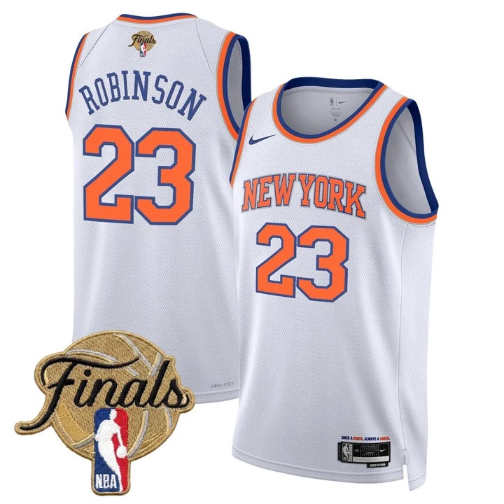 Men's New Yok Knicks #23 Mitchell Robinson White 2026 Finals Patch Association Stitched Basketball Jersey