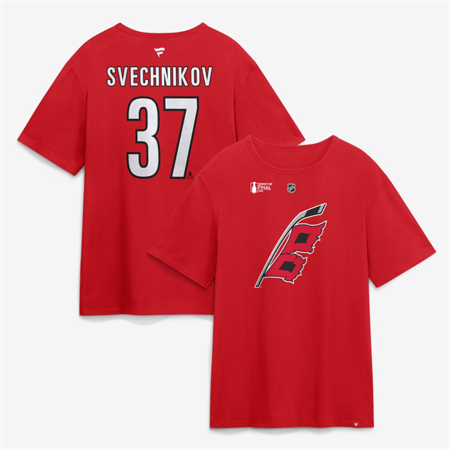 Men's Carolina Hurricanes #37 Andrei Svechnikov Red 2026 Stanley Cup Final Name & Number T-Shirt