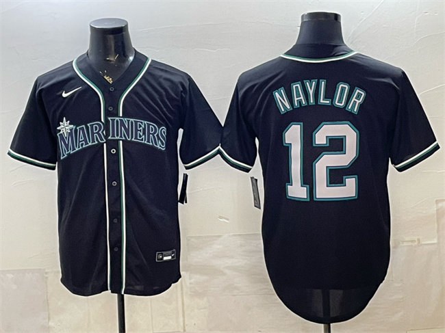 Men's Seattle Mariners #12 Josh Naylor 2026 Fashion Replica Black Out Stitched Baseball Jersey