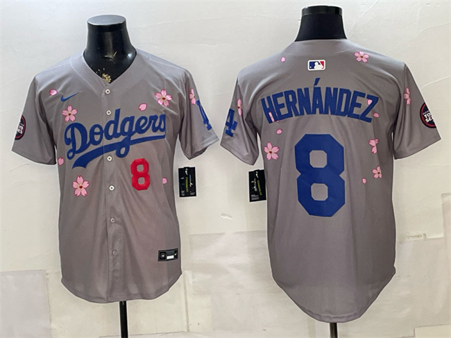 Men's Los Angeles Dodgers #8 Enrique Hernández Grey 2025 Tokyo Series Limited Stitched Baseball Jersey