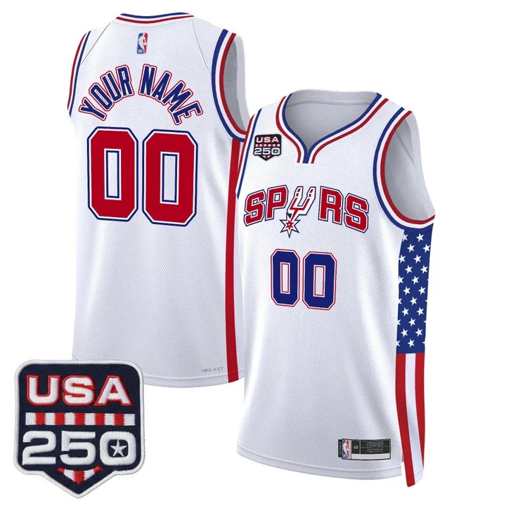 Men's San Antonio Spurs Custom White America 250 Edition Swingman Stitched Jersey
