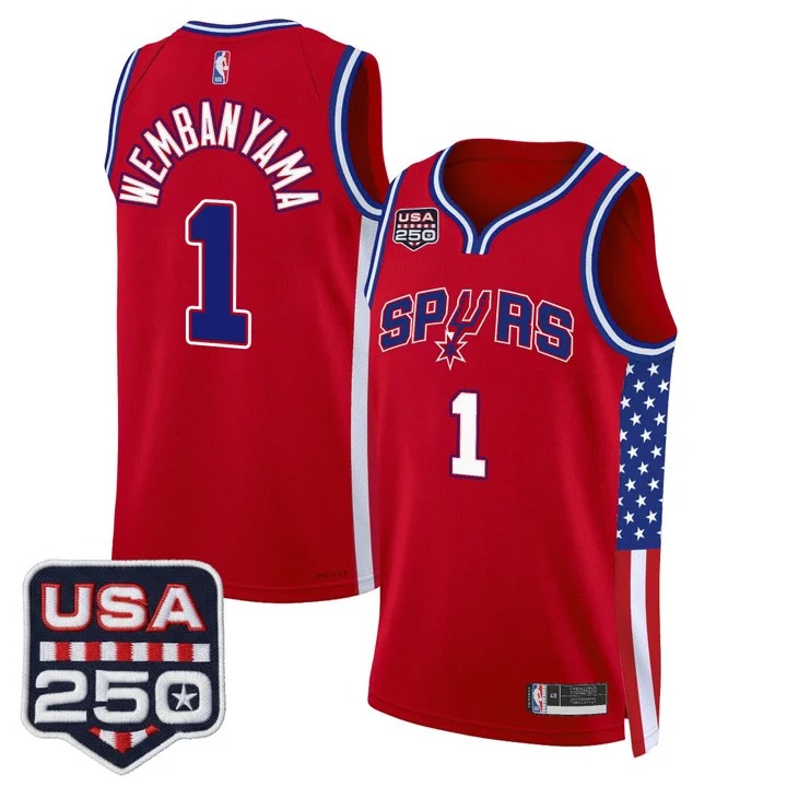 Men's San Antonio Spurs #1 Victor Wembanyama Red America 250 Edition Swingman Stitched Jersey
